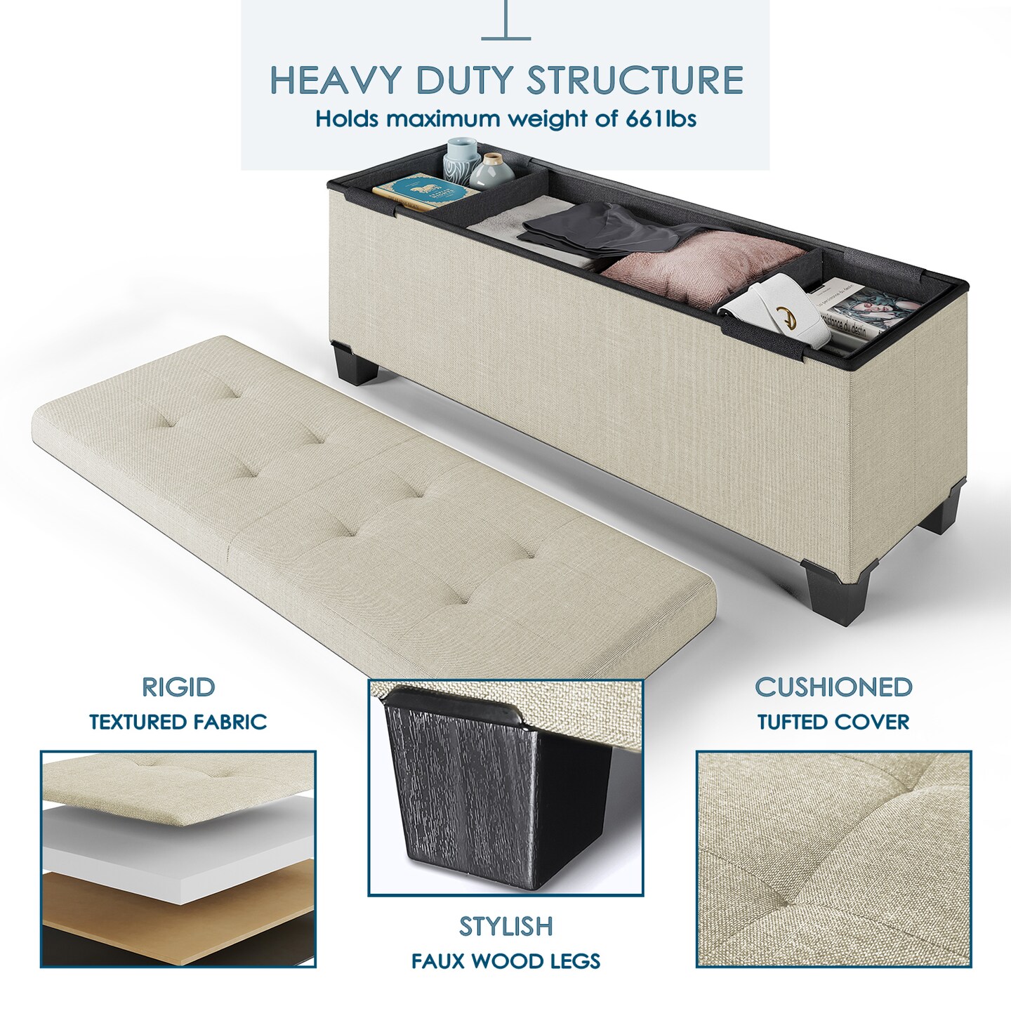 StorageBud Storage Ottoman Bench with Storage Bins