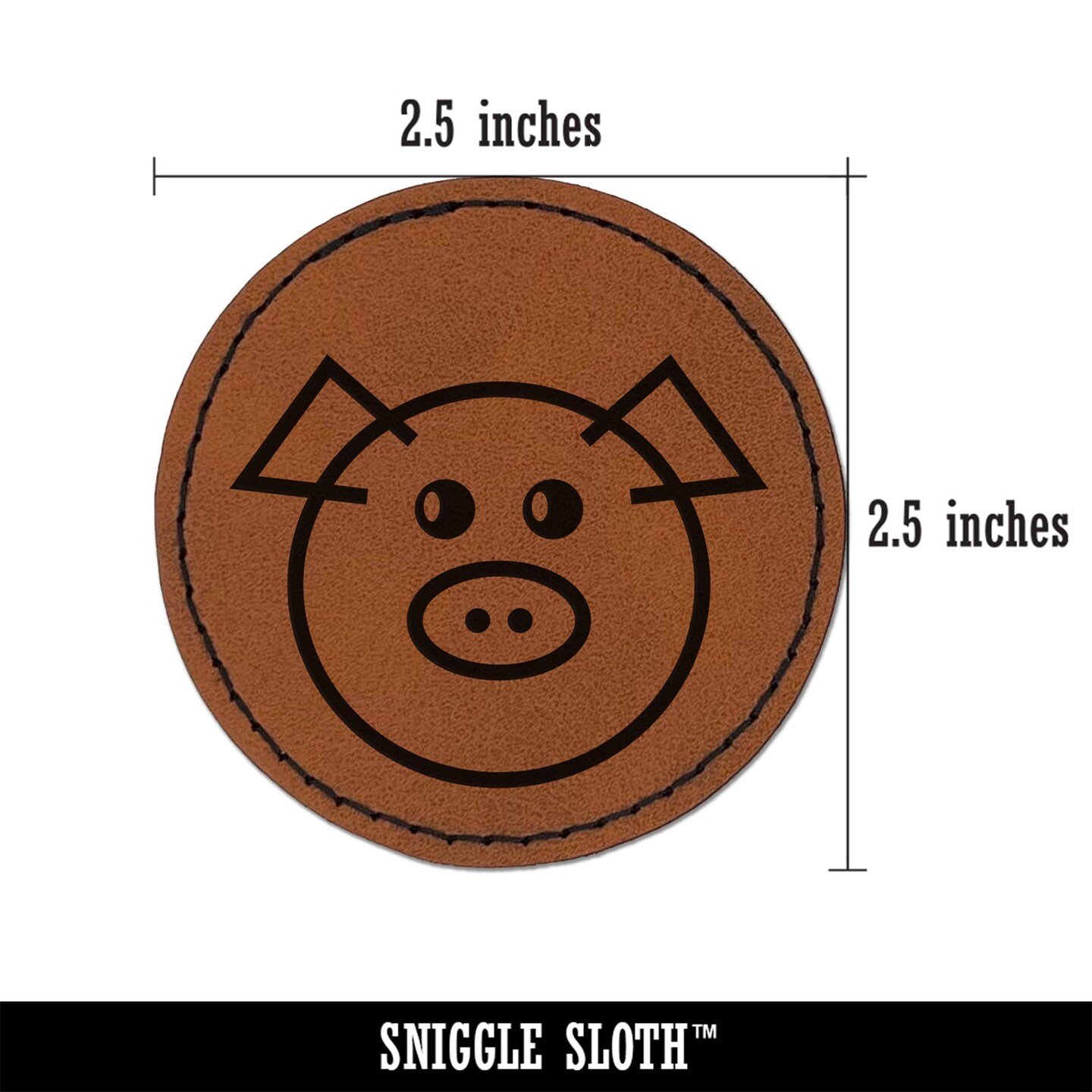 Cute Pig Face Round Iron-On Engraved Faux Leather Patch Applique - 2.5&#x22;
