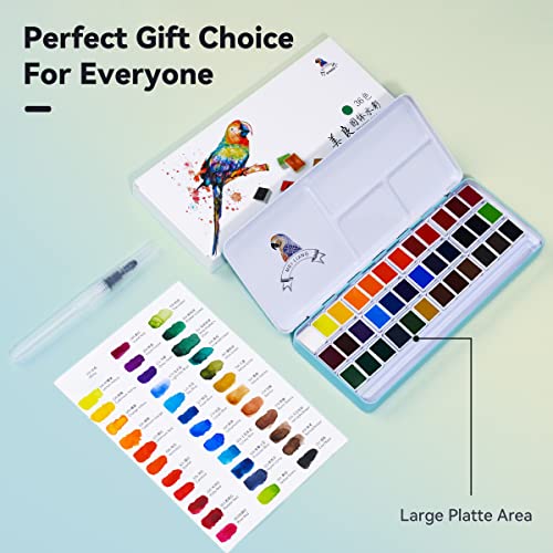 Watercolor Paint Set, 36 Vivid Colors in Pocket Box with Metal Ring and Watercolor Brush, Perfect for Students, Beginners and More