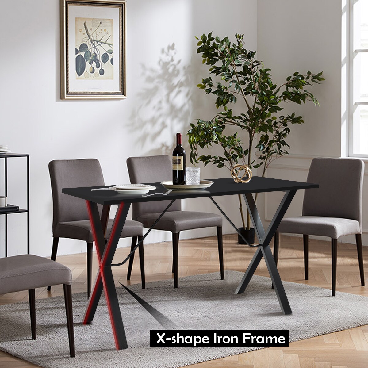 Costway Computer Desk Study Workstation Office Writing Desk w/ Bamboo Top & Metal Frame