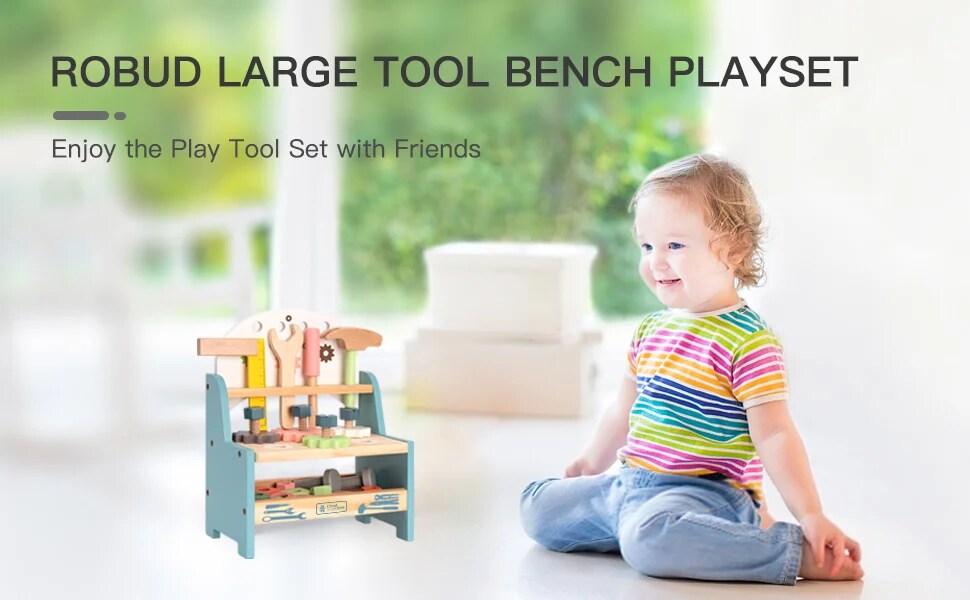 ROBUD Mini Wooden Play Tool Workbench Set WG201