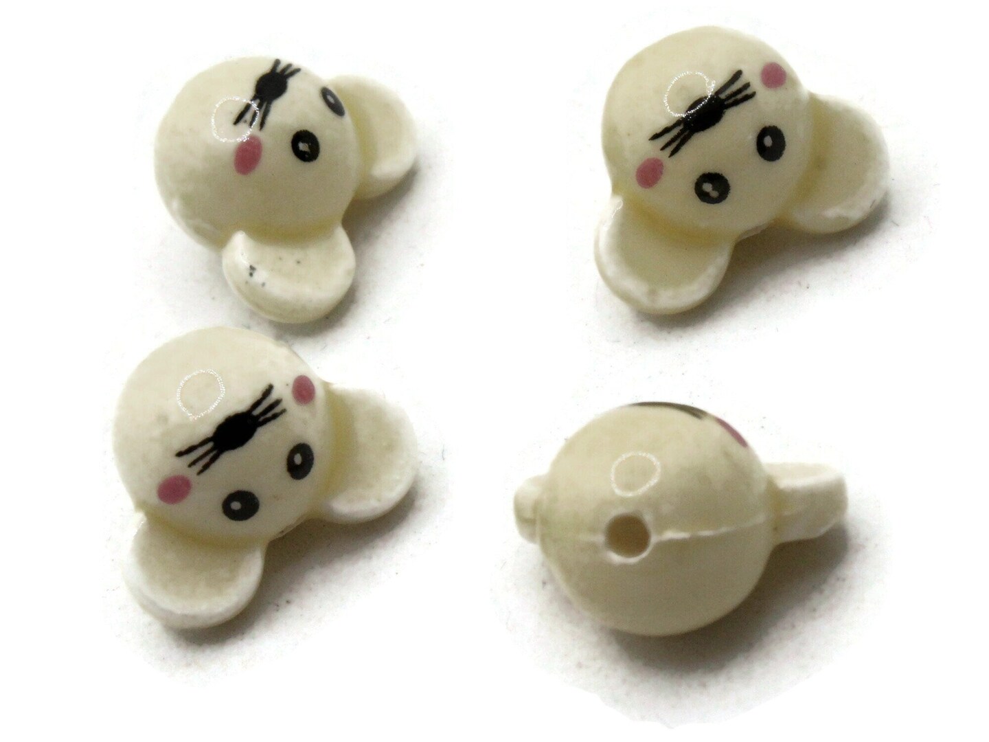 4 Porcelain Mouse Head Creamy Yellow Porcelain Glass Animal Beads