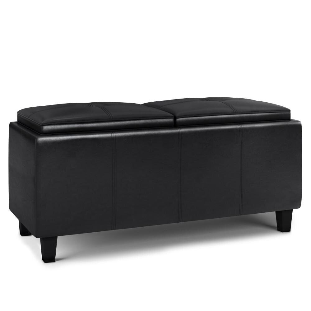 Avalon 2 Tray Storage Ottoman Vegan Leather 42In Large Storage Contemporary Design