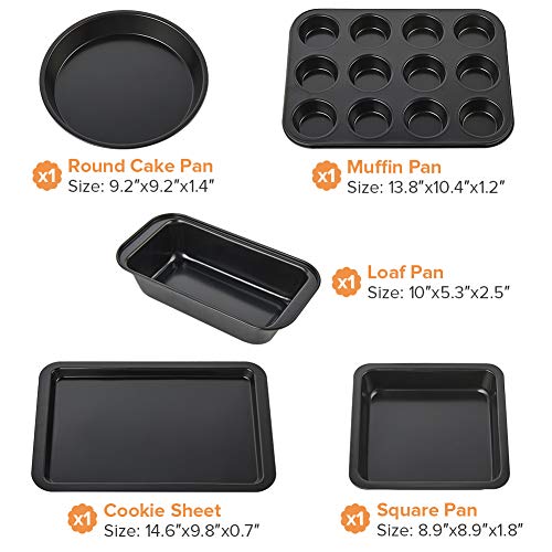 5 Pieces Nonstick Bakeware Set,  Bakeware Include Cookie Sheet, Loaf Pan, Square Pan, Round Cake Pan, 12 Cups Muffin Pan