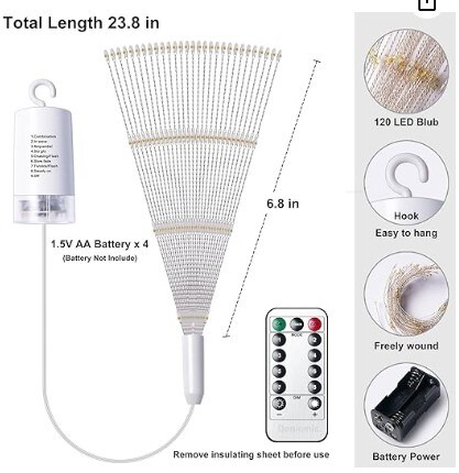 4 Pack Fireworks Lights Starburst Lights 8 Modes 120 LED Battery Operated Chandelier Star Lights with Remote Control, Hanging Ceiling Decor for Bedroom, Yard, Patio, Party and Christmas Decorations