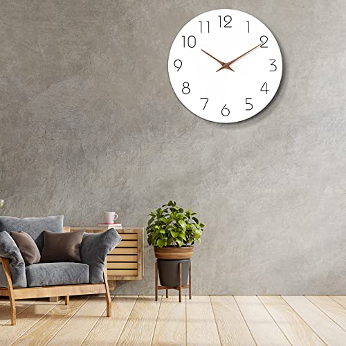 Wall Clock 10 Inch Silent Non Ticking Wood Wall Clocks Battery Operated - Wooden White Modern Office Simple Minimalist Clock Decorative for Kitchen,Home,Bathroom,Living Room(10&#x22; White)