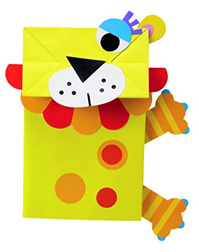 Paper Bag Puppets Kids Art and Craft Activity Multicolor, includes 5 colored bags, 270 stickers and paper shapes, glue stick and easy picture instructions