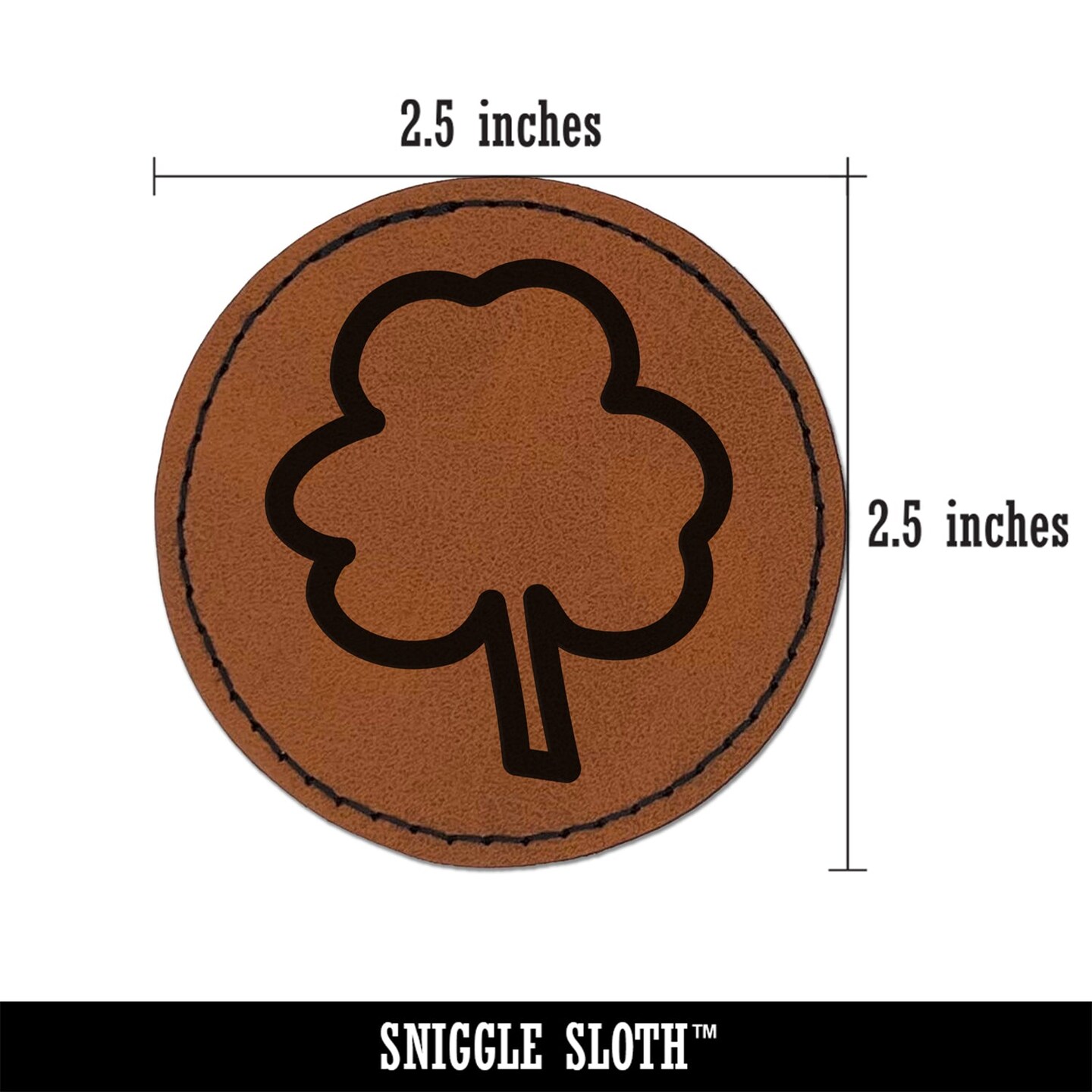 Three Leaf Clover Outline Round Iron-On Engraved Faux Leather Patch Applique - 2.5&#x22;