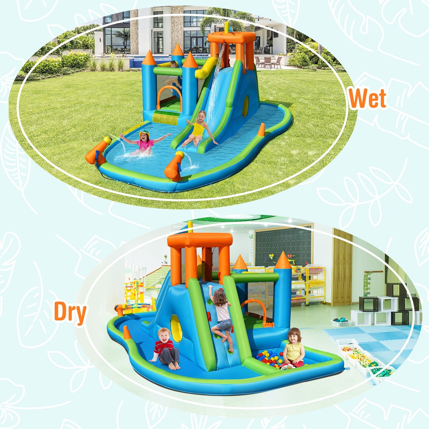 Inflatable Water Slide Kids Bounce House Splash Water Pool