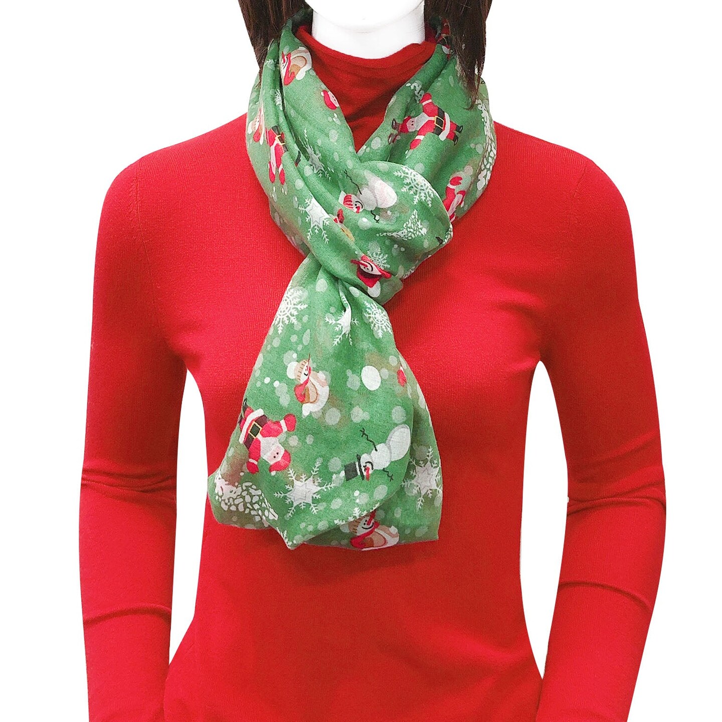 Wrapables Lightweight Winter Holiday Infinity Scarf, Santa &#x26; Snowman
