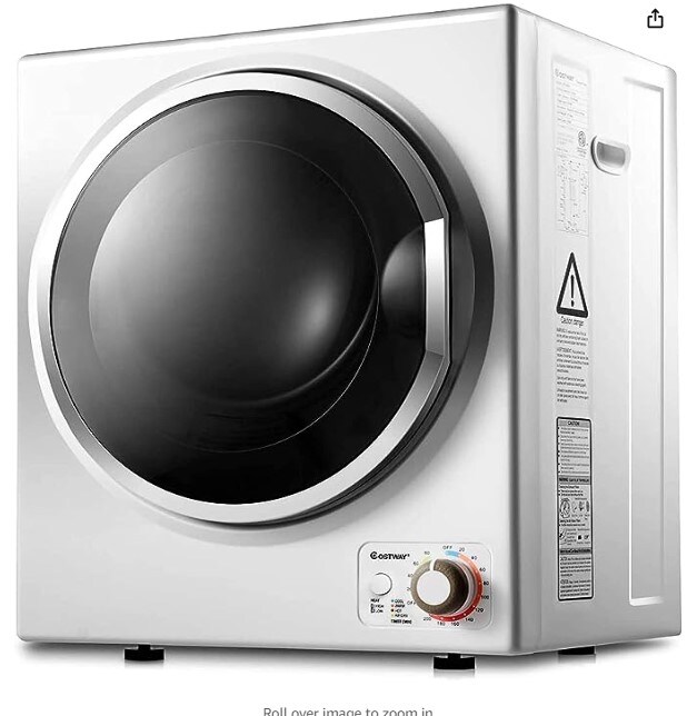 Compact Laundry Dryer, 110V Electric Portable Clothes Dryer with Stainless Steel Tub, Downside Control Panel for 4 Automatic Drying Mode, White