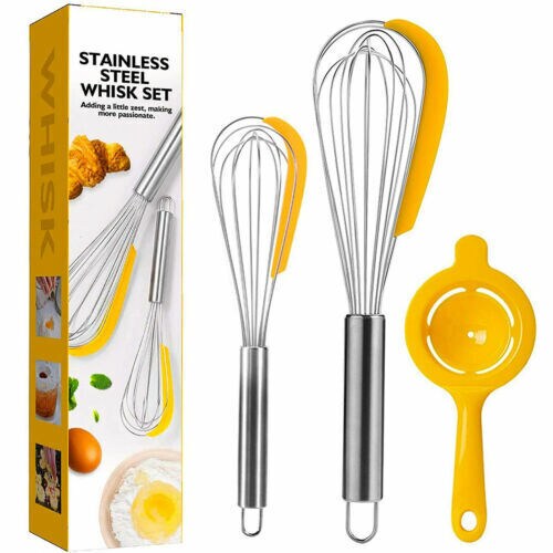2-in-1 Stainless Steel Whisk Blender with Egg Separator and Silicone Scraper.