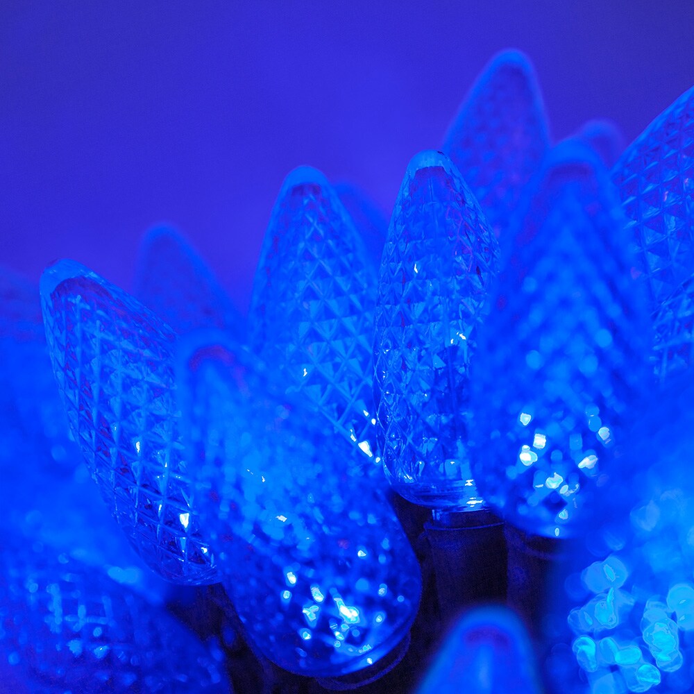 25 Blue C9 LED Christmas Lights, Green Wire, 8&#x22; Spacing