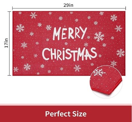 Washable Floor Mats Outdoor Indoor Non-Skid Doormat Entry Doormat for Bedroom Living Room Kitchen Nursery, 17&#x22; x 29&#x22; Red Christmas Front Door Mat Xmas Decorative Welcome Doormat