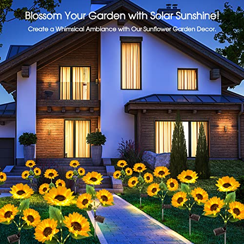 3 Pieces Solar Lights with 9 Sunflower Lights - Outdoor Garden Decor - Upgraded Solar Garden Lights , Waterproof Solar Outdoor Lights Auto ON/Off Solar Decorative Lights for Garden, Patio