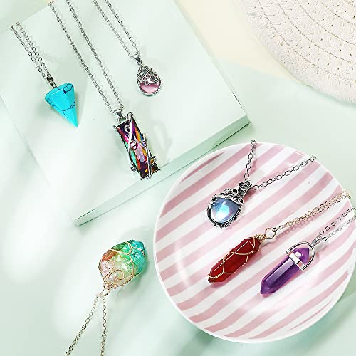 14 Pieces Vintage Crystal Pendant Necklaces for Women Girls Chakra Healing Carnelian Necklace Bohemian Retro Sunflower Necklace Sun and Moon Pendants