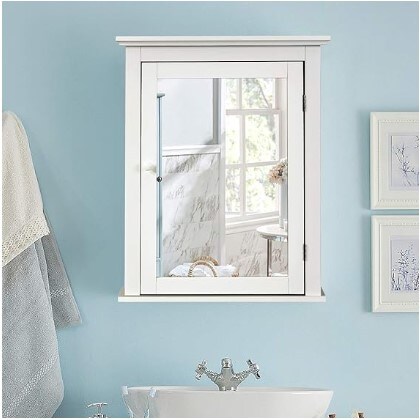 Bathroom Cabinet with Mirror, Mirrored Wall-Mounted Storage Medicine Cabinet w/Single Door &#x26; Adjustable Shelf in 5 Positions, Multipurpose Wall Cabinet for Bathroom (White)