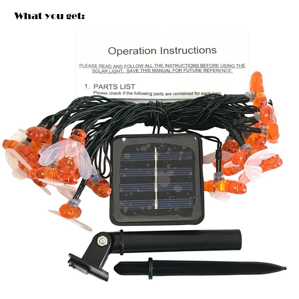 20 LED Solar String Lights Outdoor Waterproof Simulation Honey Bees Decor for Garden Xmas Decorations Warm White