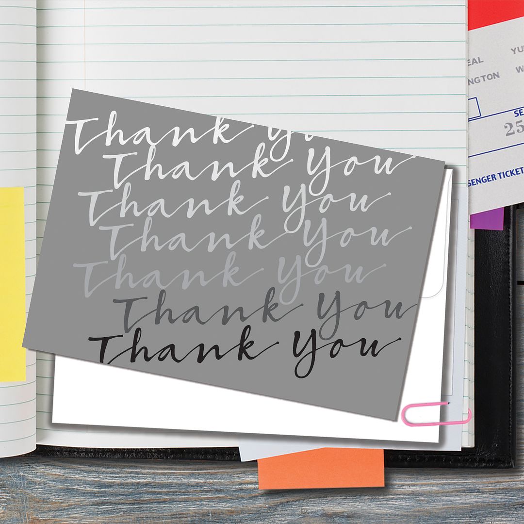Great Papers! Thank You Note Card and White Envelope, Silver Foil Cursive, 4.75&#x22; x 3.375&#x22;(folded), 50 count