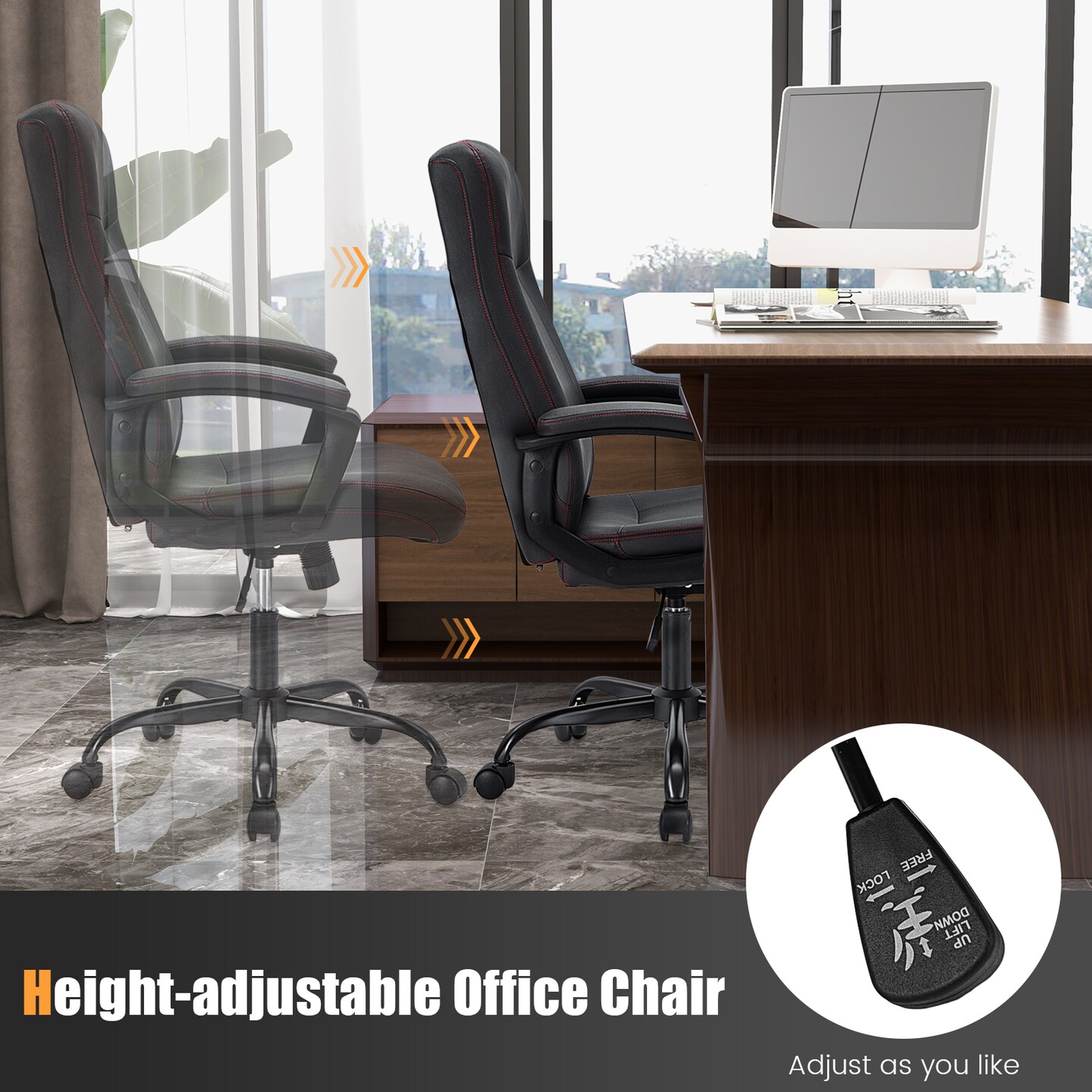 Costway Adjustable Home Office Computer Chair Swivel Rocking Executive Desk Chair with Arms