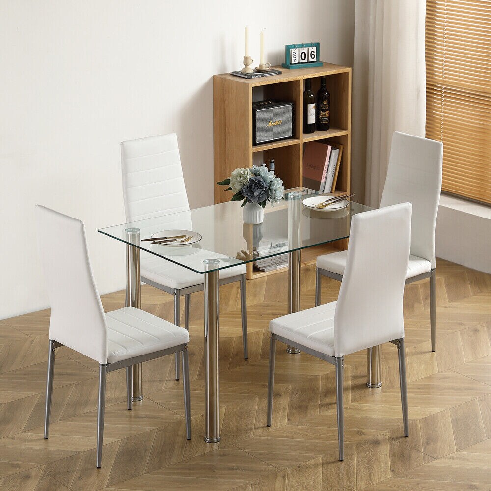 Durable Dining Table with 4 Leather Chairs 