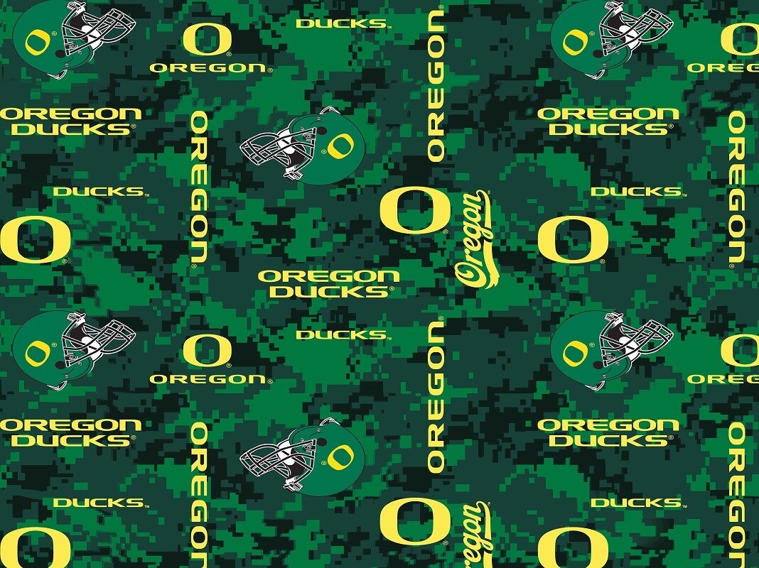 Sykel Enterprises-University of Oregon Fleece Fabric-Oregon Ducks Digi Camo Fleece Blanket Fabric-Sold by the yard