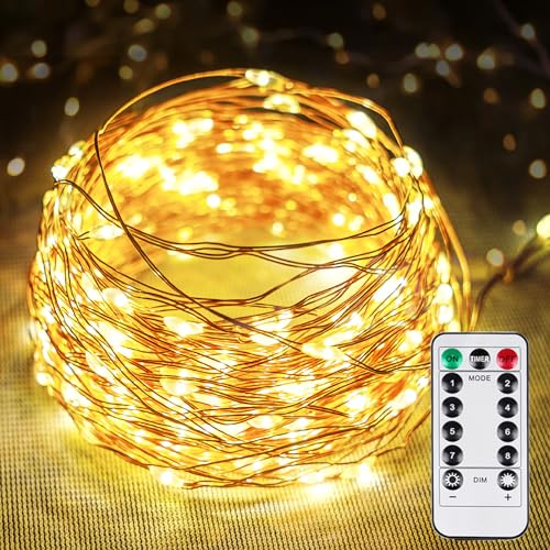 66FT 200 LED Fairy Lights Plug in with Timer and Remote, Waterproof Christmas Lights Indoor Outdoor, Upgraded 8 Modes Twinkle String Lights for Bedroom Xmas Wedding Party (Warm White)