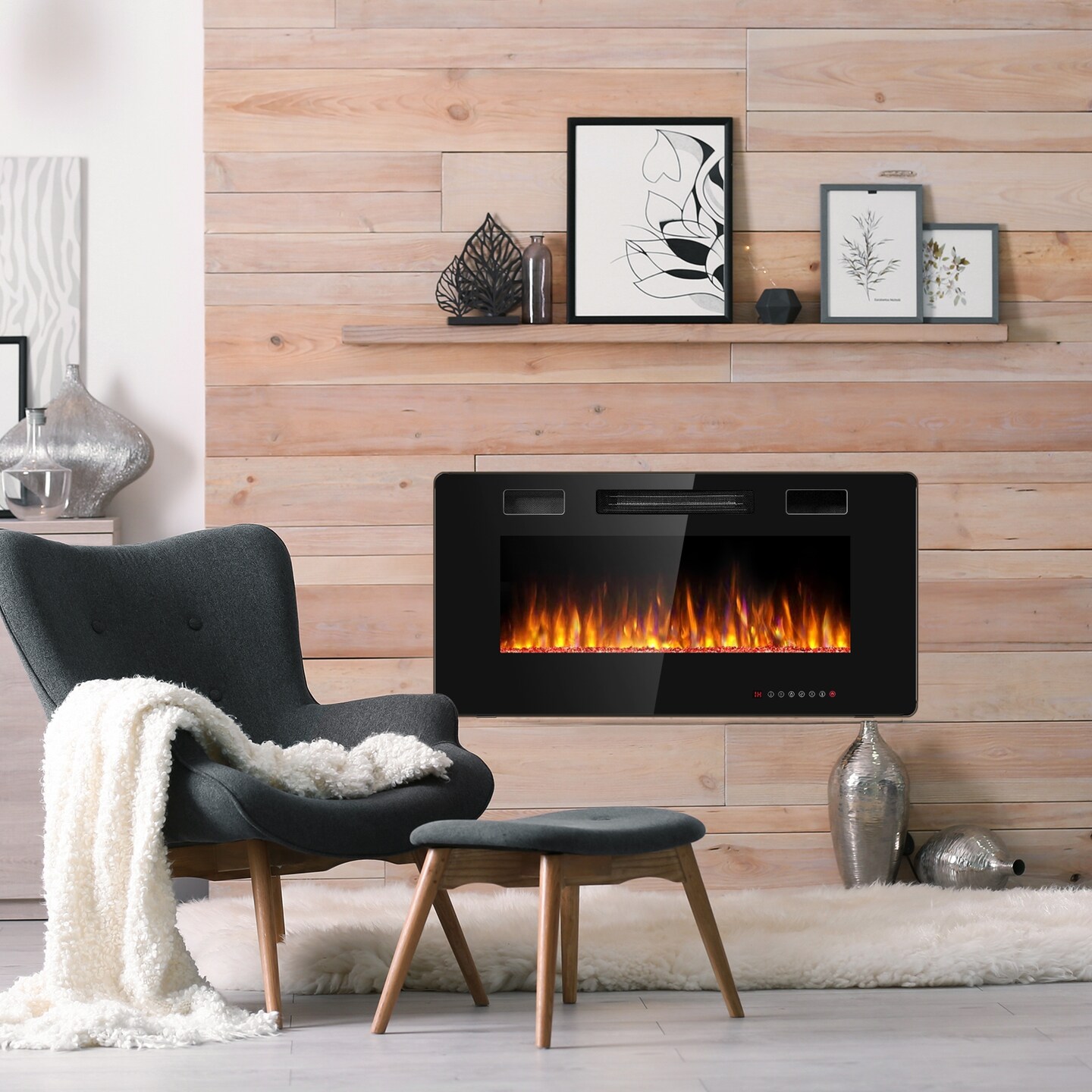 Recessed Ultra Thin Electric Fireplace Heater with Glass Appearance