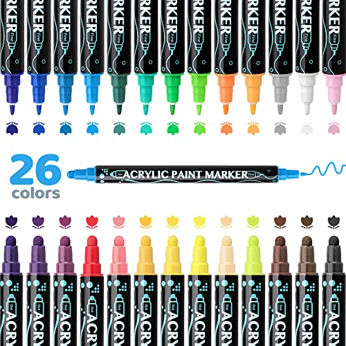 Acrylic Paint Pens 26 Colors, Dual Tip Acrylic Paint Markers Acrylic Dot  Markers Pen For Rock Painting Wood Canvas Plastic Metal And Stone DIY  Crafts