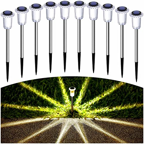 10 Pack Solar Lights Outdoor Waterproof Stainless Steel Garden Stake Lights for Pathway, Walkway, Driveway, Yard, Garden Decor (Warm White)