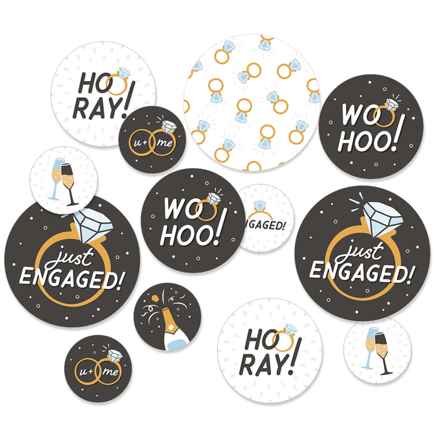 Big Dot of Happiness Just Engaged - Black and White - Engagement Party Giant Circle Confetti - Party Decorations - Large Confetti 27 Count