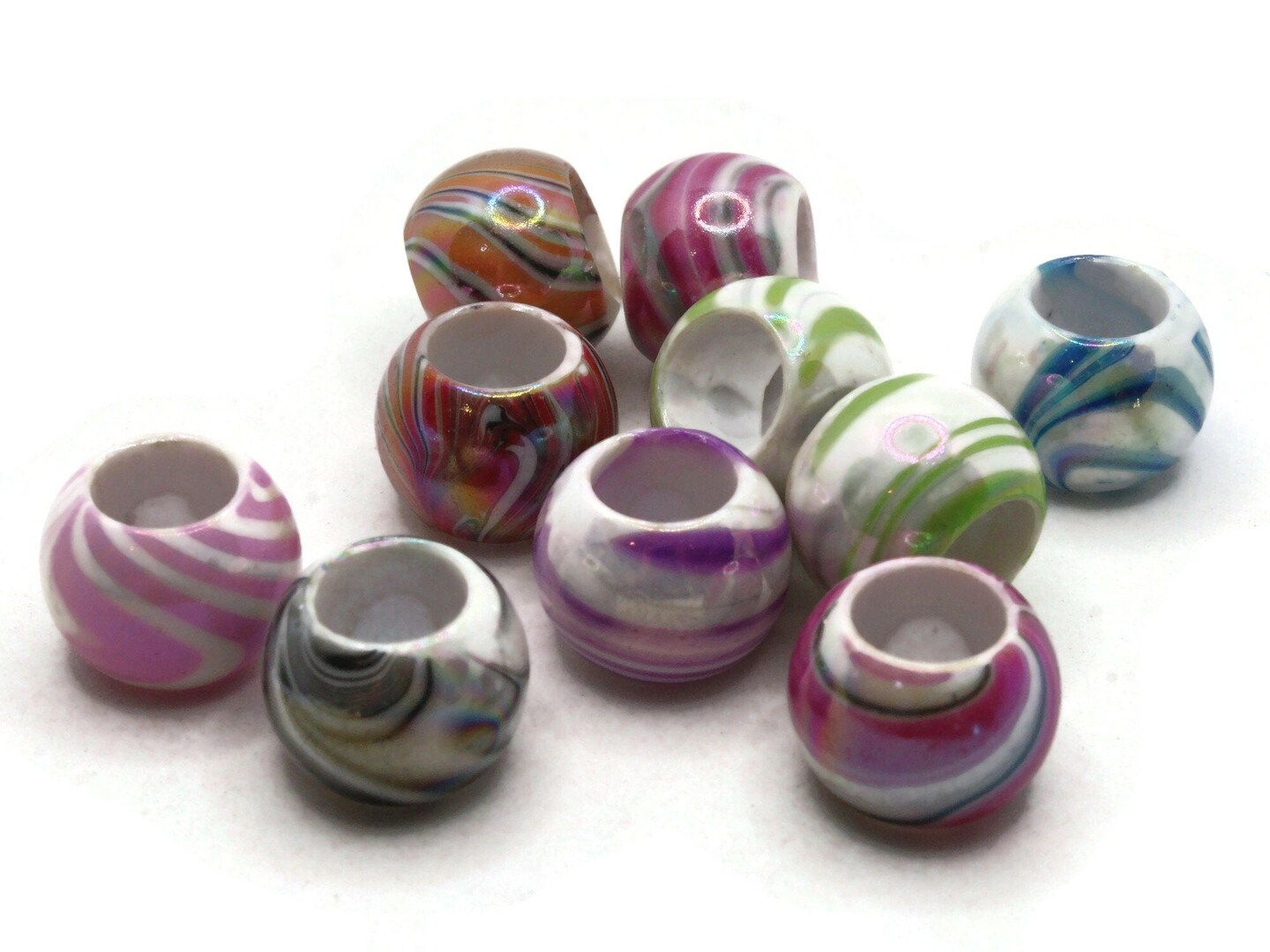 10 17mm Large Hole Macrame Mixed Marbleized Round Acrylic Beads bF1