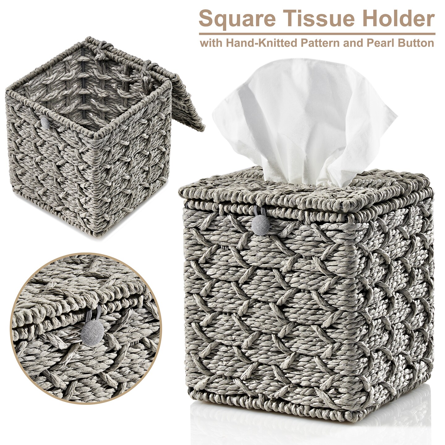 Sorbus Paper Rope Bathroom Baskets &#x26; Tissue Holder 3 Piece Set