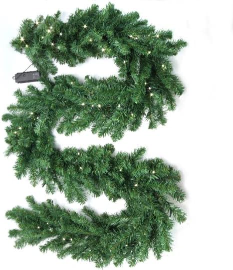 Pre-Lit Northern Spruce Pine Garland with 240 Lifelike Tips &#x26; 100 Battery Operated Lights | 9-Foot | Indoor/Outdoor Use | Holiday Xmas Accents | Table &#x26; Mantel | Christmas Garlands | Home &#x26; Office Decor