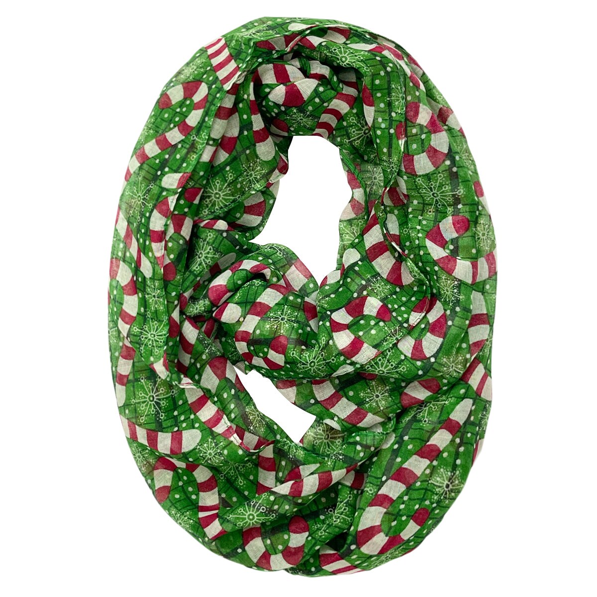 Wrapables Lightweight Winter Holiday Infinity Scarf, Candy Canes Green