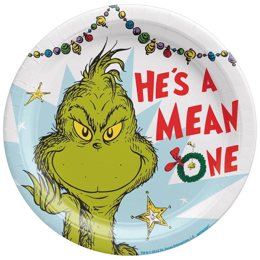 Traditional Grinch 10.5&#x22; Round Plates, 8ct
