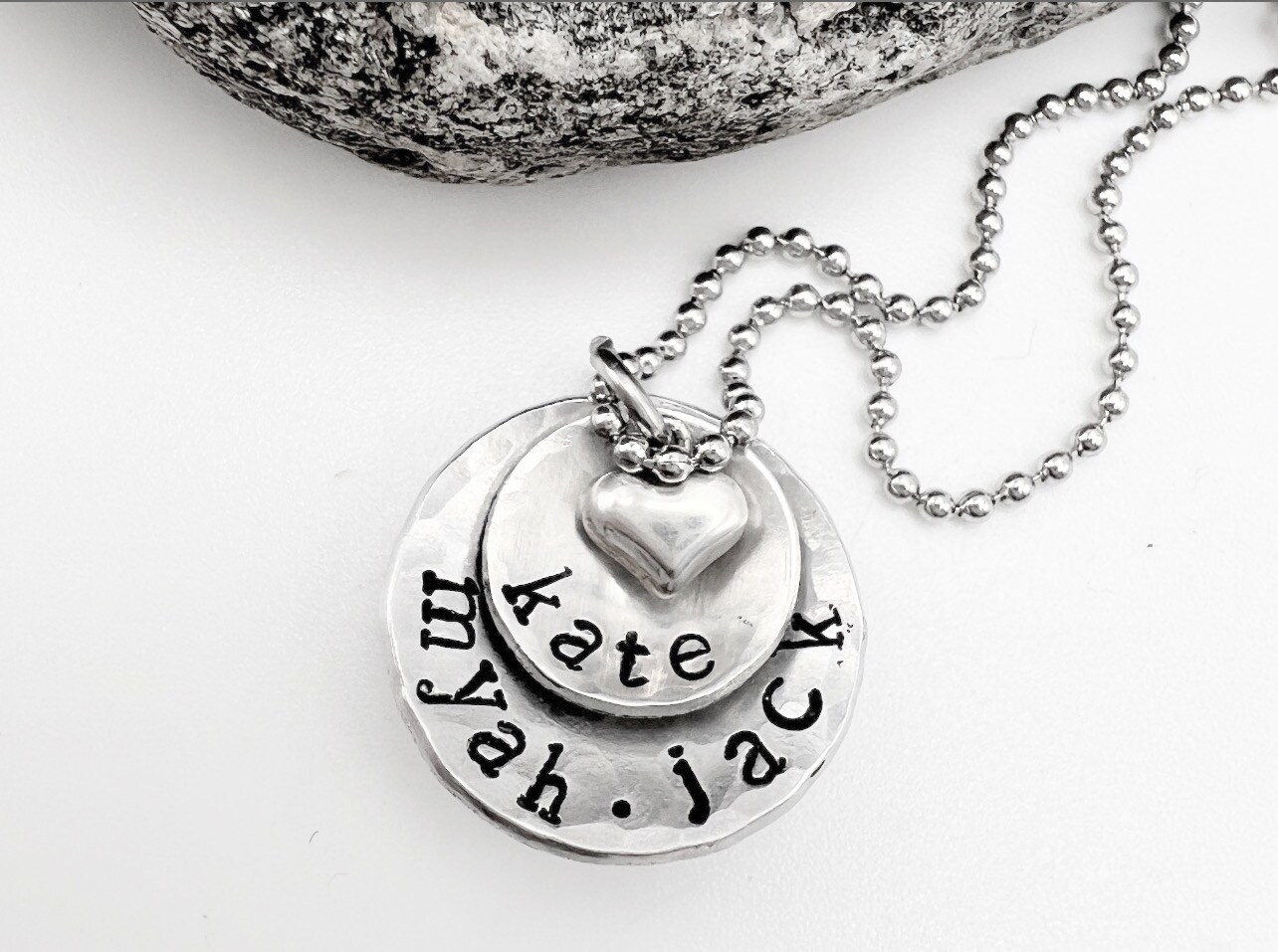 Personalized Jewelry For Mom Sterling Silver Hand Stamped Necklace Kids Name Jewelry Layered Name Necklace Necklace With Kids Names