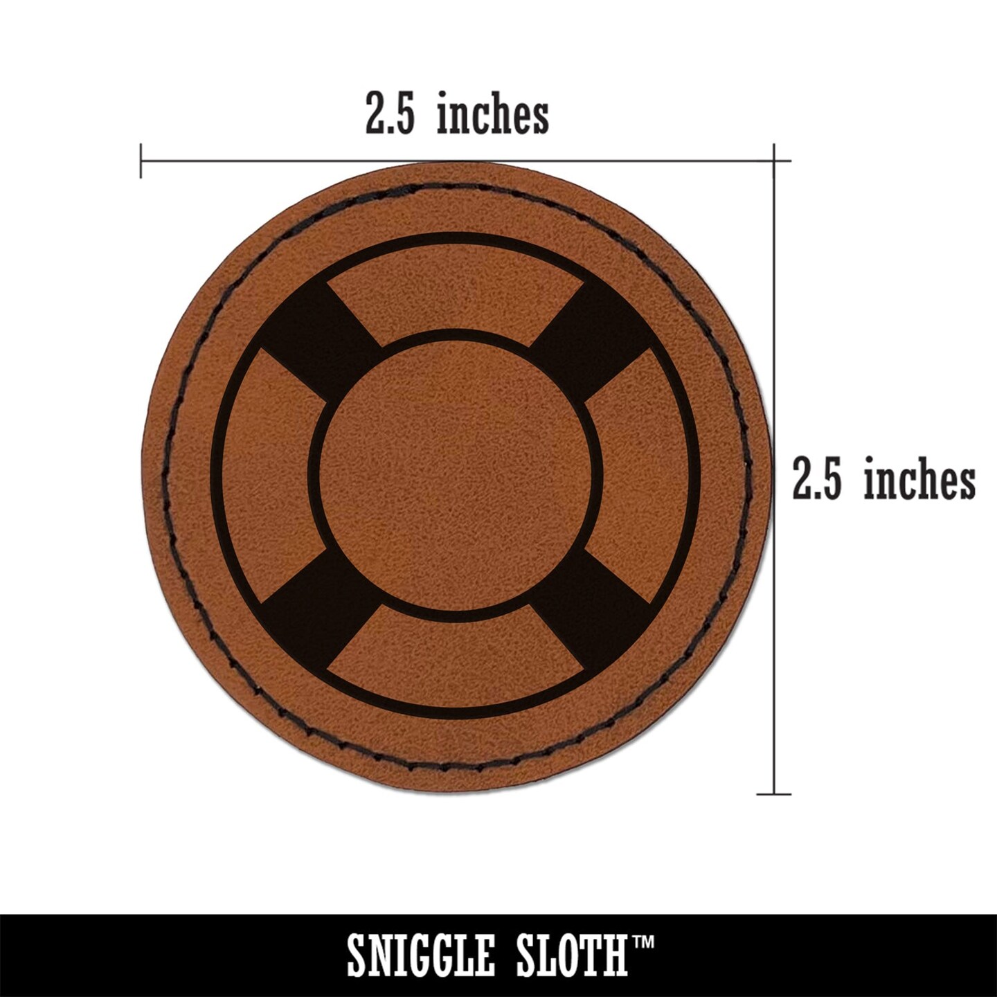 Nautical Lifesaver Round Iron-On Engraved Faux Leather Patch Applique - 2.5&#x22;