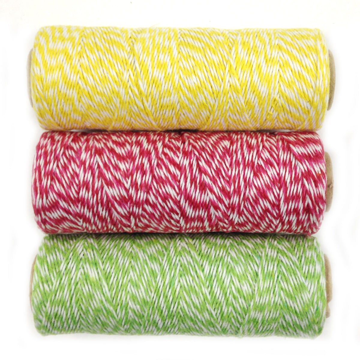 Wrapables Cotton Baker's Twine 4ply 330 Yards (Set of 3 Spools x 110 Yards) for Gift Wrapping, Party Decor, and Arts and Craft (Yellow, Red & Hot Pink, Light Green)