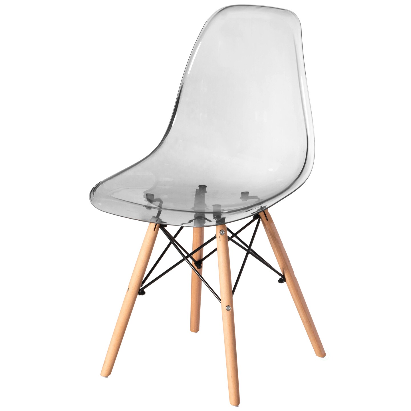 Mid-Century Modern Style Dining Chair with Wooden Dowel Eiffel Legs, DSW Transparent Plastic Shell Accent Chair