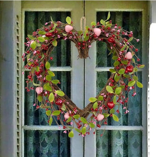 Heart Shaped Wreaths for Front Door with Red Pink Hearts for Anniversary Wedding Dinner Decorations 18 Inch Valentine's Day Wreaths