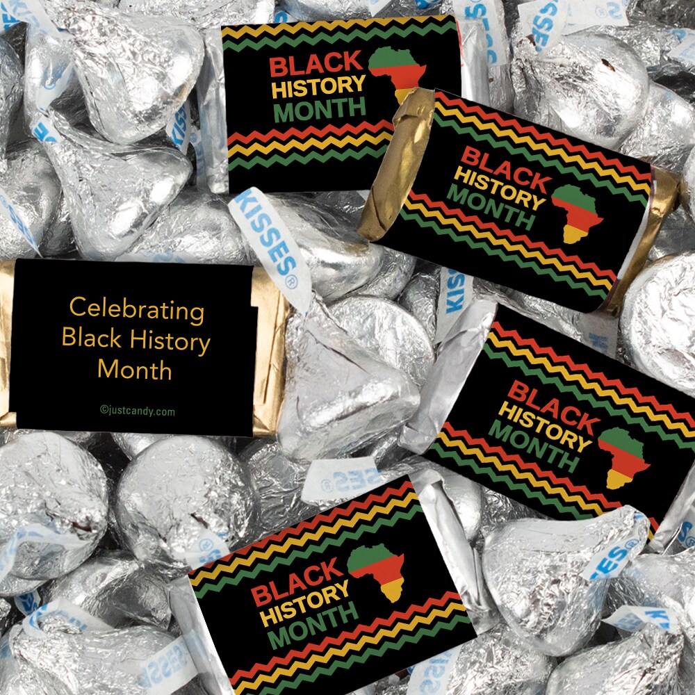 116 Pcs Black History Month Candy Party Favors Hershey&#x27;s Miniatures and Silver  Kisses Chocolate by Just Candy (1.50 lbs)
