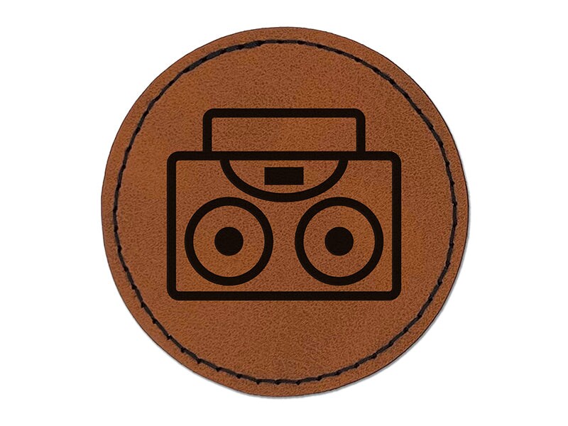 Boom Box Radio Round Iron-On Engraved Faux Leather Patch Applique - 2.5&#x22;