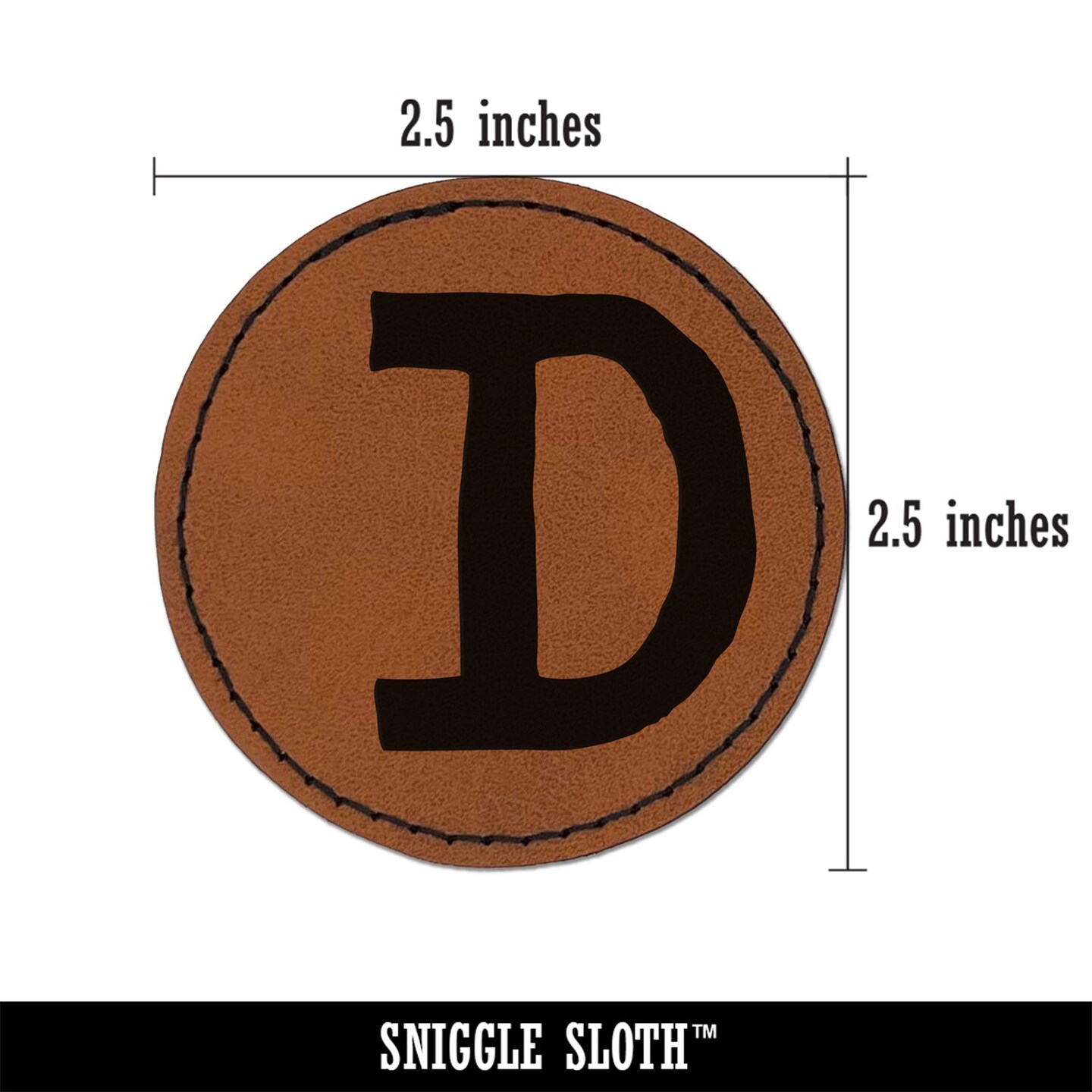 Letter D Uppercase Cute Typewriter Font Round Iron-On Engraved Faux Leather Patch Applique - 2.5&#x22;