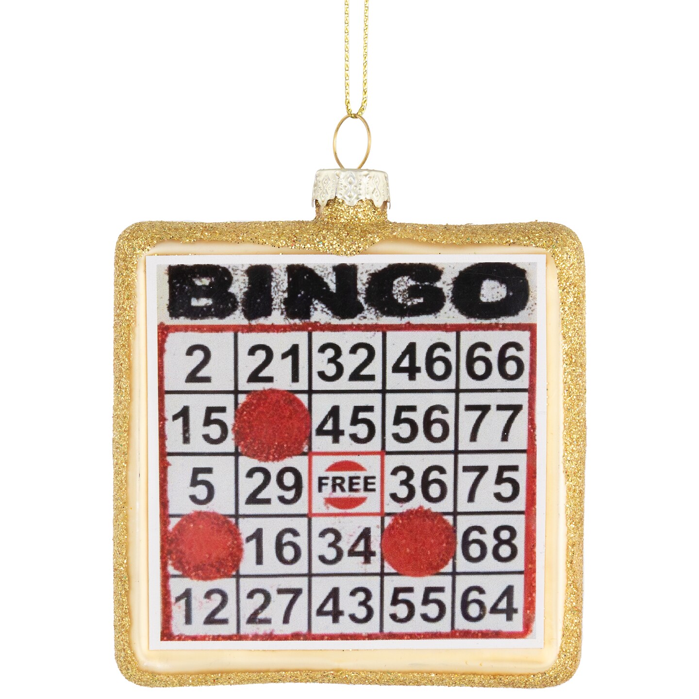 Northlight 3.5&#x22; Golden Bingo Card Glittered Glass Christmas Hanging Ornament