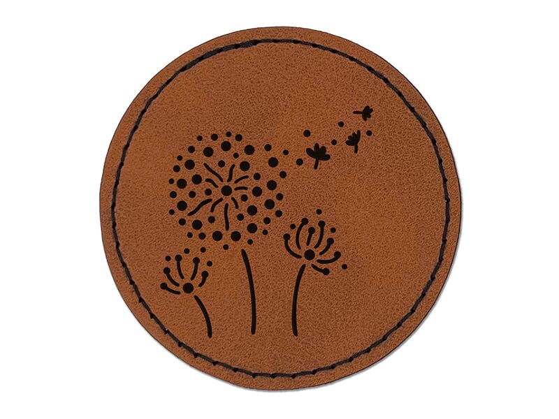 Dandelion Seeds Blowing Away Round Iron-On Engraved Faux Leather Patch Applique - 2.5&#x22;