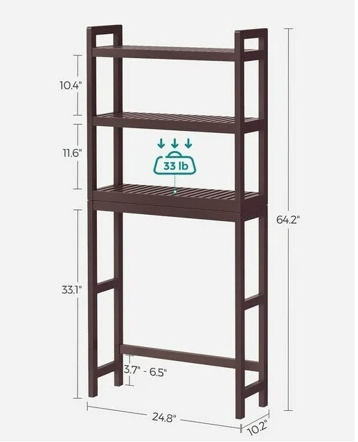 Bamboo 3-Tier Over-The-Toilet Space Saver Organizer Rack Stable Freestanding Over The Toilet Storage Bathroom Restroom Laundry Above Toilet Stand