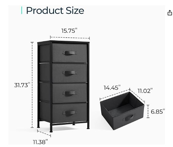 Black Four-Drawer Dresser for Bedroom, Wood Top and Steel Frame Chest of Drawers, Storage Drawers for Closet, Living Room, Hall, and Entryway