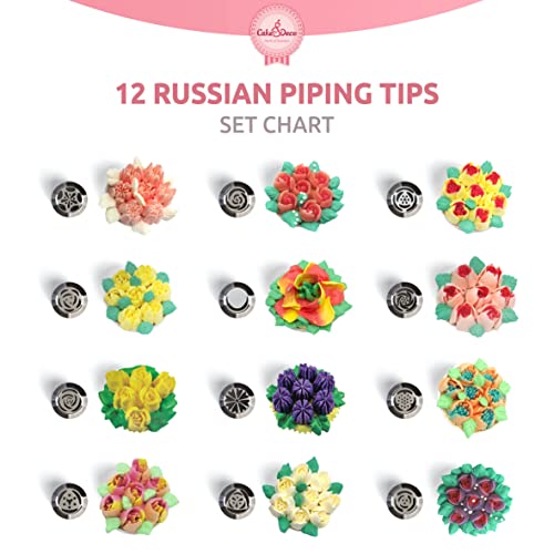Premium Russian Piping Tips Cake Decorating Complete Set 42 pcs Baking Supplies Kit with Storage Gift Box - 12 Russian Tulip Icing Piping Nozzles - Flower Shaped Frosting Nozzles Kit