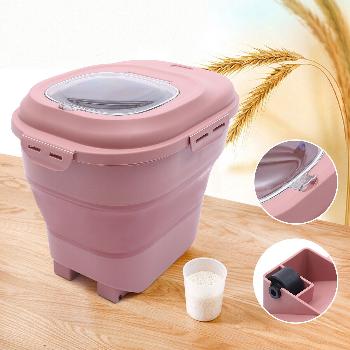 25KG Folding Rice Grain Cereal Dispenser Kitchen Dry Food Storage